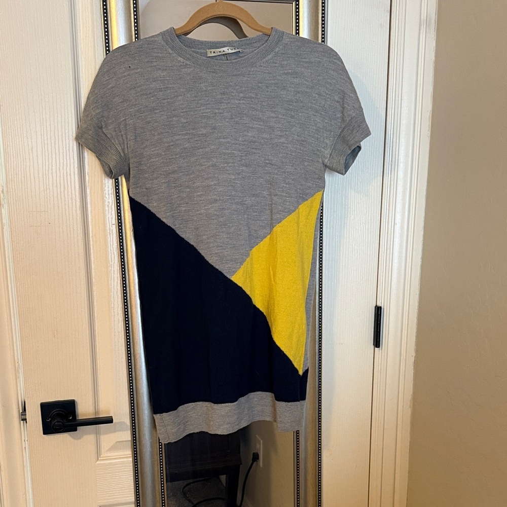 Trina Turk Gray, Yellow, and Navy Mini Dress